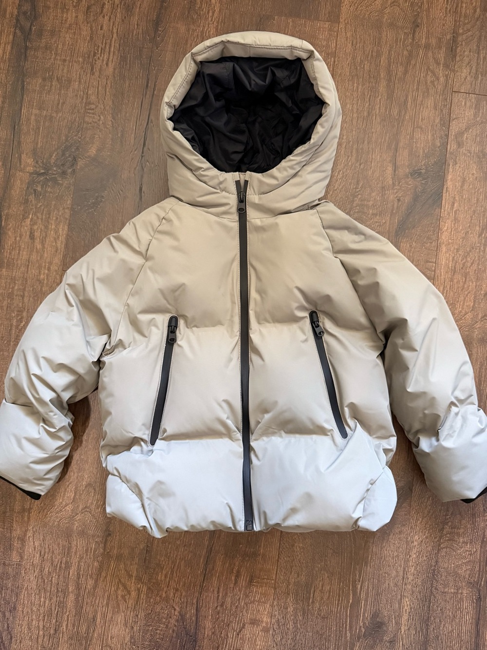 Zara Black and Light Gray Puffer Jacket (Hooded)